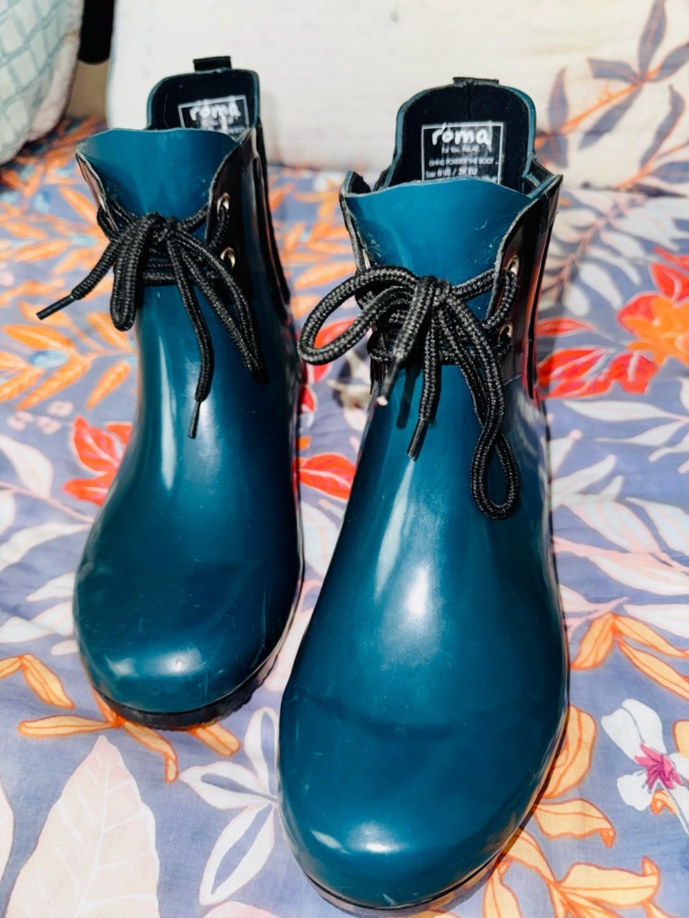 Roma Teal Lace-Up Women's Rain Ankle Boots